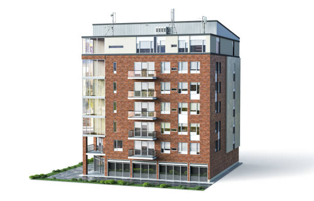 istock Modern residential building at the white background. 3d illustration 1350930999