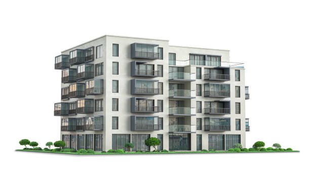 istock Modern residential building at the white background. 3d illustration 1350931079