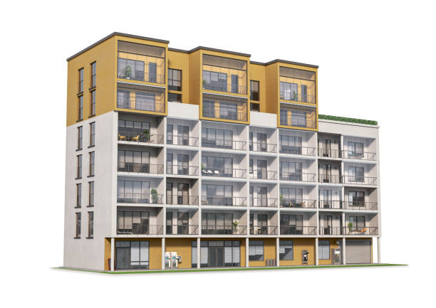 istock Modern residential building at the white background. 3d illustration 1350931178