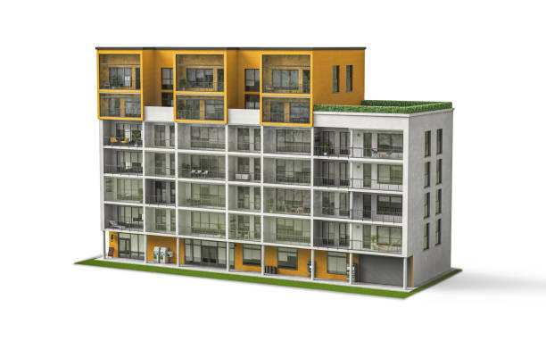 istock Modern residential building at the white background. 3d illustration 1350931210