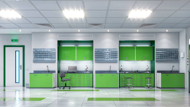 istock Light laboratory interior with equipment. 3d illustration 1350931257