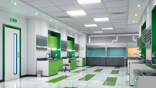 istock Light laboratory interior with equipment. 3d illustration 1350931284