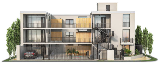 istock Modern residential building at the white background. 3d illustration 1350931830