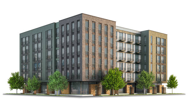 istock Modern residential building at the white background. 3d illustration 1350931843