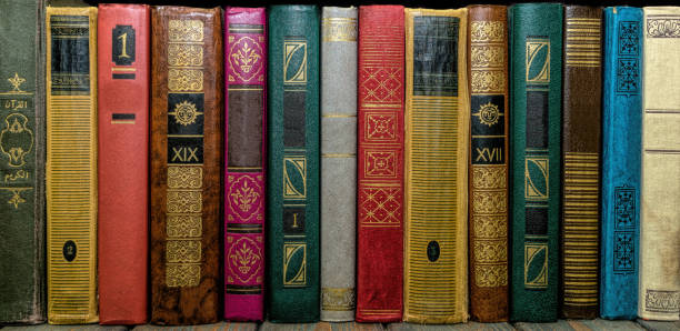 istock Stack of old books with leather covers. Vintage background 1350931945
