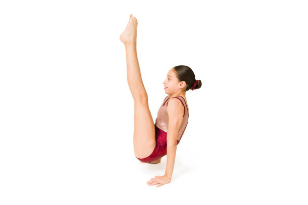 Creative collage of girl, professional rhytmic gymnast training with clubs isolated over white background. Glitch and duotine effect. Concept of art, sport, motivation, action. Copy space for ad
