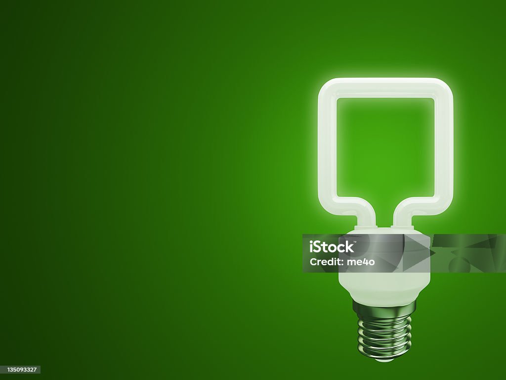3 d energy saving fluoreszierend Glühbirne auf grünem Hintergrund - Lizenzfrei Dreidimensional Stock-Foto