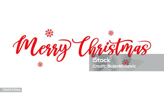istock Merry Christmas red lettering on white background. Vector 1350937056