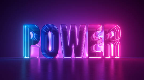 istock 3d render, power neon word glowing with pink blue light, technology concept, energy metaphor 1350938113