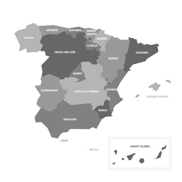 hiszpania - mapa wspólnot autonomicznych - parcel tag stock illustrations