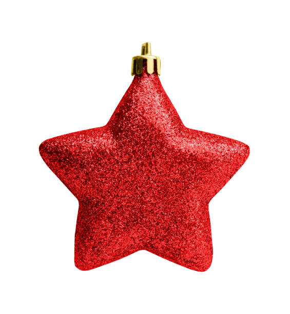 istock Red Christmas star ornament bauble isolated on white background 1350942205