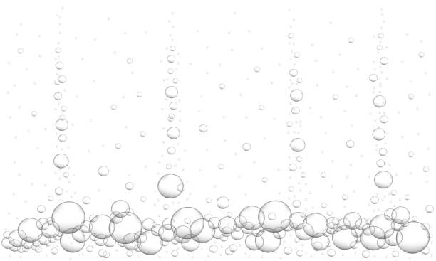 istock Underwater bubbles background. Fizzy carbonated drink, beer, champagne, seltzer, cola, soda, lemonade texture. Sea or aquarium water stream. Vector realistic illustration 1350942361