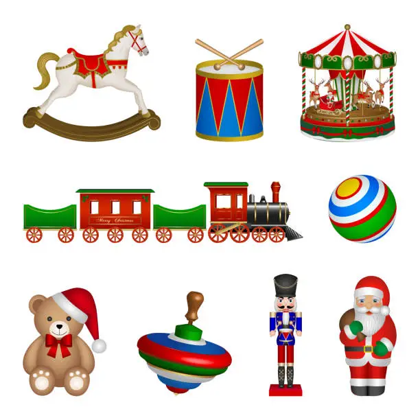 Vector illustration of set of isolated christmas toys