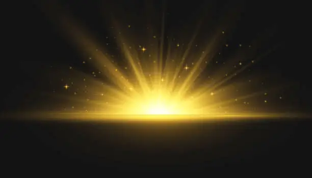 Explosion sun with rays and spotlight. Yellow glowing lights sun rays. The star burst with brilliance. Special light effect isolated on transparent background.