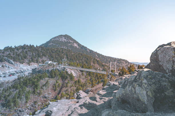 View of Mile High Swinging Bridge, at Grandfather Mountain State Park, North Carolina.