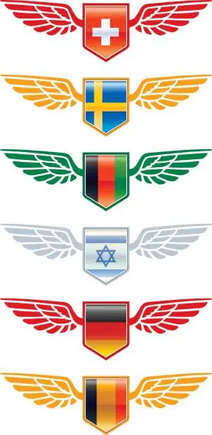 Vector illustration of Winged flags three