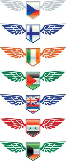 Vector illustration of Winged flags set  five
