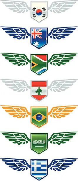 Vector illustration of Winged flags six