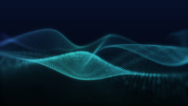 istock beautiful abstract wave technology background with blue light, digital wave effect, corporate concept 1350952419