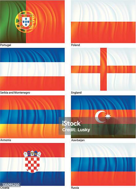 Ilustración de Juego De Seis Bandera De Material y más Vectores Libres de Derechos de Fútbol - Fútbol, Inglaterra, 2008