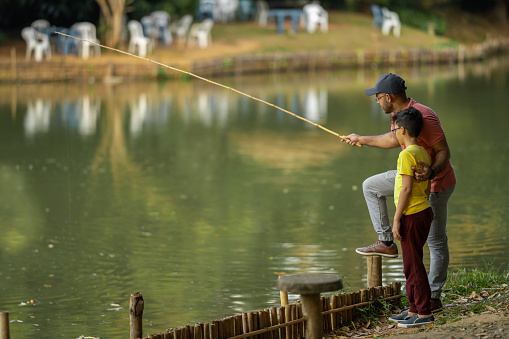 Father, Son, Fishing, Lake, Sunday morning