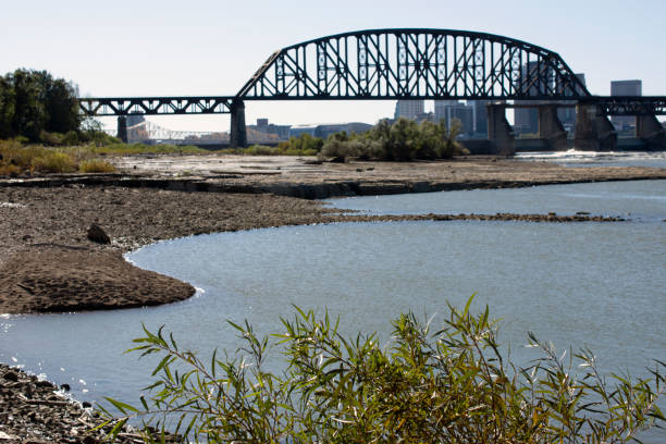 istock A winding shoreline leading to a cityscape and bridge. 1350955208