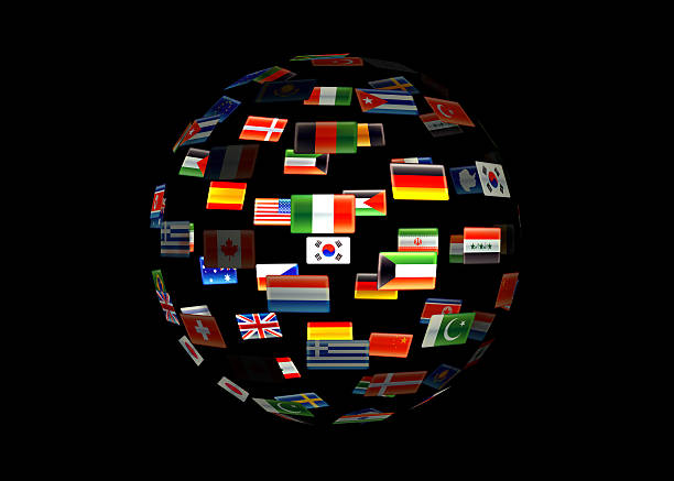 globus mit flaggen - flag of the world stock-fotos und bilder