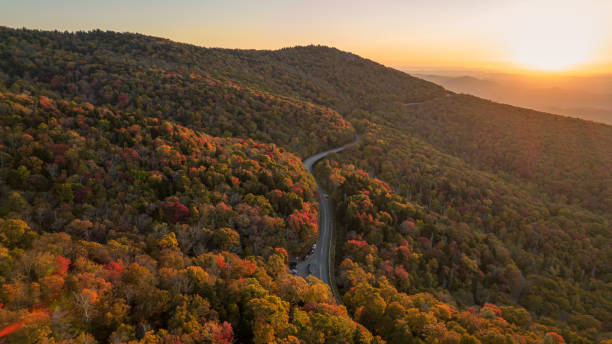 istock Blue Ridge Parkway in fall season at sunrise. 1350958355