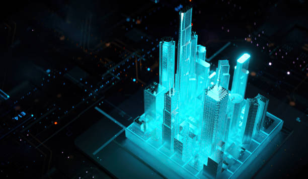 istock 3D illustration cyberpunk AI skyscraper Circuit board. Technology background. Central Computer Processors CPU and GPU conception. 1350958443