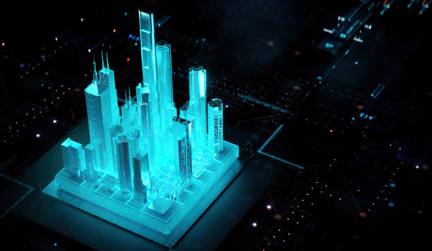 istock 3D illustration cyberpunk AI skyscraper Circuit board. Technology background. Central Computer Processors CPU and GPU conception. 1350958444