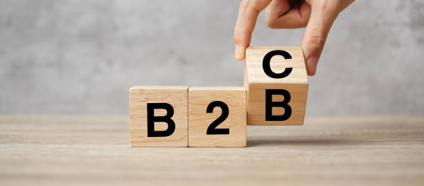 istock hand change wooden cube block from B2C to B2B. E Commerce, marketing and strategy concepts 1350963060