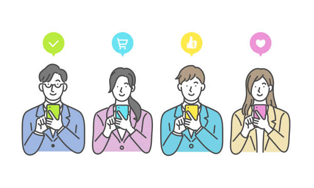 ilustrações, clipart, desenhos animados e ícones de pessoas de terno operando smartphones - mid adult men businessman men people