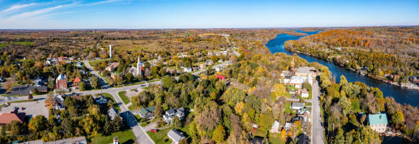 istock Aerial townscape and Trent River, Hastings, Canada 1350968324