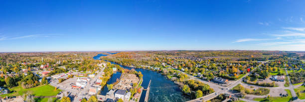 istock Aerial townscape and Trent River, Hastings, Canada 1350970405