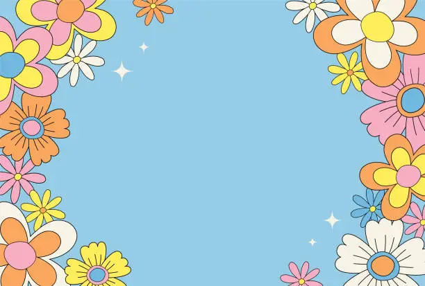 Vector illustration of vector background with retro flowers for social media posts, banner, card design, etc.