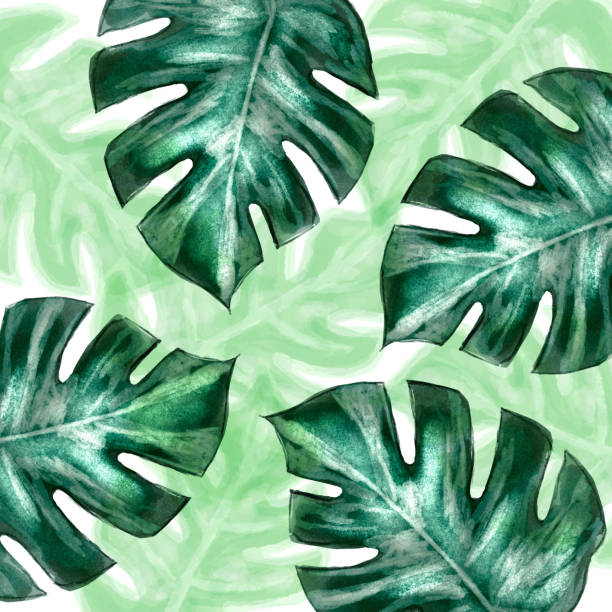 istock green  tropical leaves watercolor digital  painting  spring nature background design illustration 1350975118