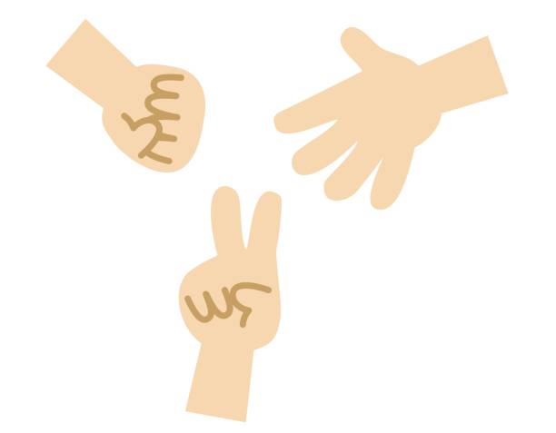 ilustrações, clipart, desenhos animados e ícones de muitas mãos jogando pedra-papel-tesoura com as mãos nuas / material de ilustração (ilustração vetorial) - hand sign human hand sign language three fingers