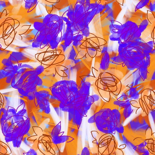 ilustrações, clipart, desenhos animados e ícones de simples fundo floral. desenho de rabiscos. motivo da natureza do verão. ilustração botânica decorativa com flores estilizadas. pinceladas coloridas abstratas. para têxtil e tecido. - multi colored floral pattern acrylic painting purple