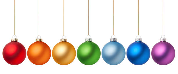 Seven rainbow Christmas balls