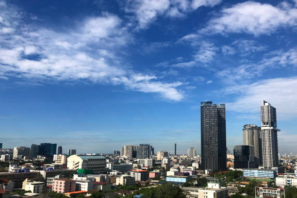 istock Tall buildings with cityscape in sunny day 1350992135