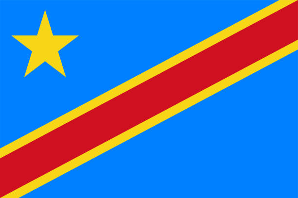 illustrazioni stock, clip art, cartoni animati e icone di tendenza di vettore bandiera della repubblica democratica del congo - congolese flag