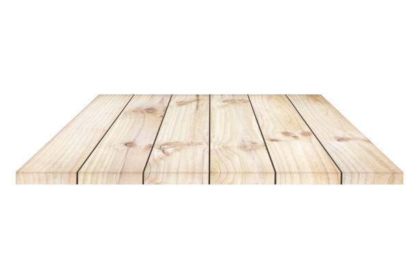 istock Empty brown wooden shelf isolated on white background 1350995620