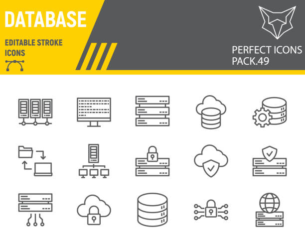 Database line icon set Database line icon set, cloud computing collection, vector graphics, logo illustrations, big data vector icons, database signs, outline pictograms, editable stroke sql icon stock illustrations