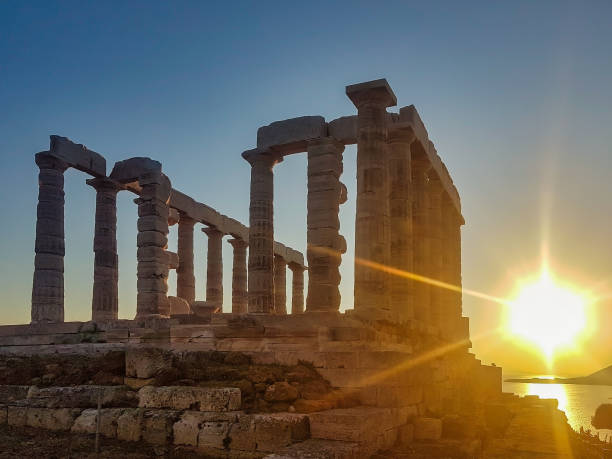 istock Sunset at the Temple of Poseidon in Greece. 1351001726