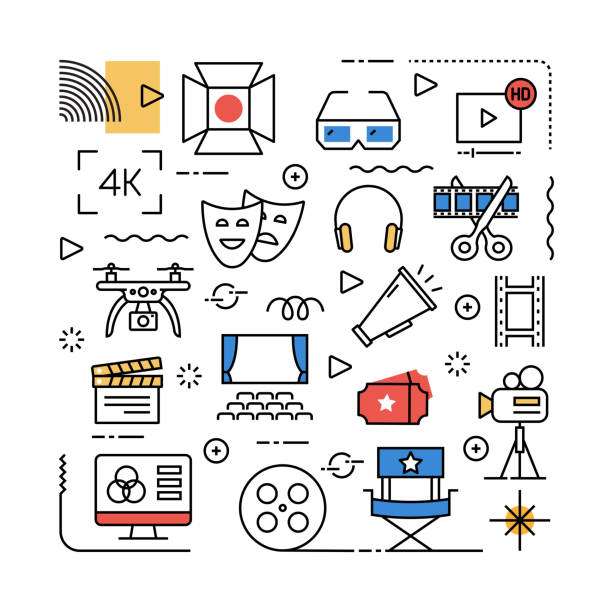 istock Cinema and Movie Related Design Element. Pattern Design with Outline Icons. Colorful Vector Illustration 1351003333