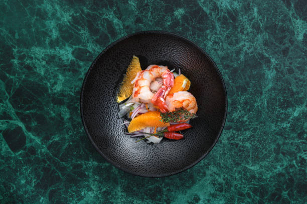 Seafood Prawn Salad with oranges and chili