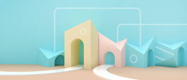 istock Abstract Architecture Background. Success Concept and Origami Paper Art on Blue. copy space, digital, banner, website -3d Rendering 1351003630