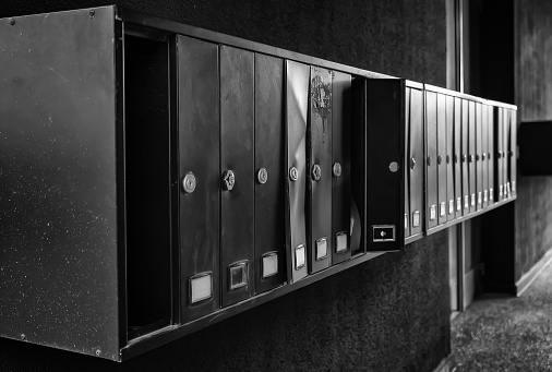 Detail of mailboxes to receive written correspondence, communication