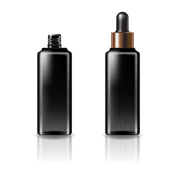 istock Black clear cosmetic square bottle with black-copper dropper lid for beauty or healthy product. 1351007959