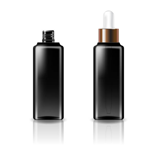 istock Black clear cosmetic square bottle with white-copper dropper lid for beauty or healthy product. 1351007961